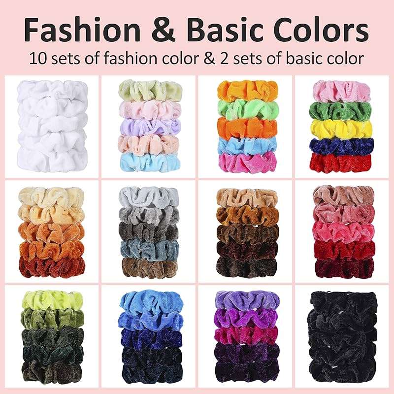 ADRIONE Velvet Scrunchies for Women, Girls & Kids 60 Bulk Pack, Soft Hair Scrunchie Hair Ties Scrunchy for Thick, Curly, Medium, Thin, Fine Hair, No Damage & Non Slip, Colorful Hair Accessories - Image 2