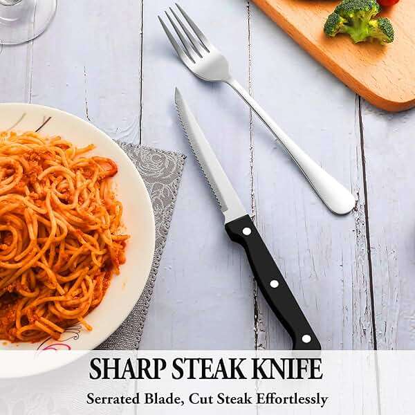 24 Pcs Silverware Set with Steak Knives for 4, Stainless Steel Flatware Set, Mirror Polished Cutlery Utensil Sets, Home Kitchen Eating Tableware, Dishwasher Safe - Image 5