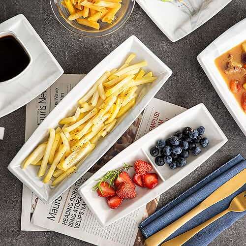 MALACASA Dinnerware Sets, 32 Pieces Porcelain Plates and Bowls Sets for 6, Marble Grey Dishes with Plates and Bowls, Cups and Saucers, Side Dish Plates, Square Dinner Set, Series Blance - Image 8