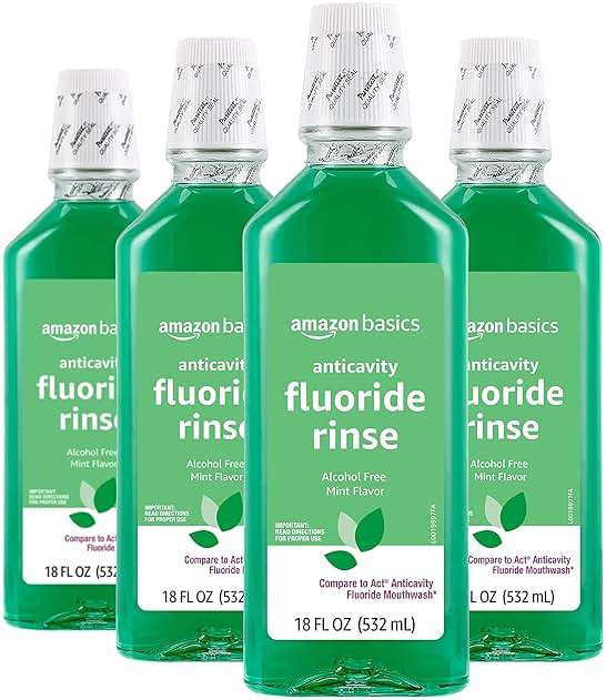 Amazon Basics Anticavity Fluoride Rinse, Alcohol-Free, Mint, 18 ounce (Pack of 4) - Image 1