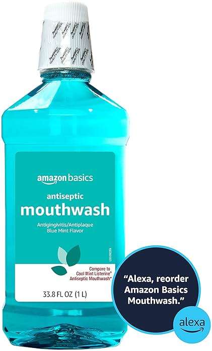 Amazon Basics Antiseptic Mouthwash, Blue Mint, Fights Bad Breath, Plaque and Gingivitis, 1 Liter, 33.8 Fl Oz, 1-Pack (Previously Solimo) - Image 3