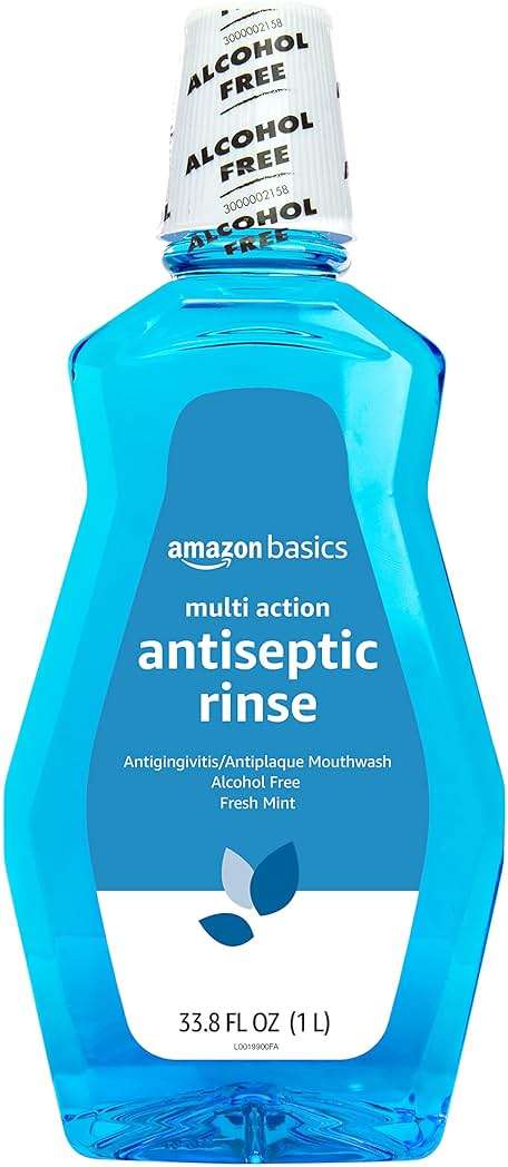 Amazon Basics Multi Action Antiseptic Oral Rinse, Alcohol-Free, Antiplaque, Antigingivitis, Fresh Mint Flavor, 1 Liter (33.8 Fluid Ounces), 1-Pack (Previously Solimo) - Image 1