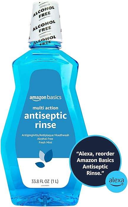 Amazon Basics Multi Action Antiseptic Oral Rinse, Alcohol-Free, Antiplaque, Antigingivitis, Fresh Mint Flavor, 1 Liter (33.8 Fluid Ounces), 1-Pack (Previously Solimo) - Image 3