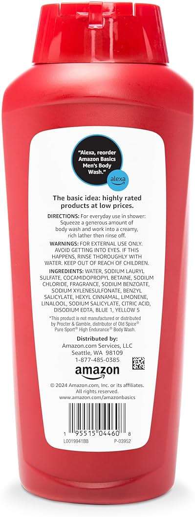 Amazon Basics Men's Body Wash, Sport Scent, Paraben and Phthalate Free, Refreshing Clean, 18 Fluid Ounce, 6-Pack - Image 2