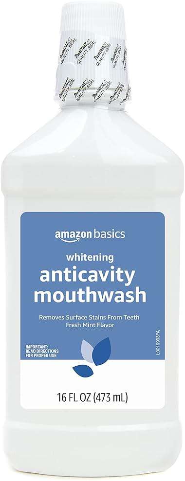 Amazon Basics Whitening Anticavity Mouthwash, Fresh Mint Flavor, Whitens Teeth, Prevents Cavities, 16 Fluid Ounces, 1-Pack (Previously Solimo) - Image 1
