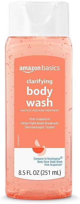 Amazon Basics Clarifying Pink Grapefruit Body Wash, 2% Salicylic Acid Acne Treatment, Dermatologist Tested, 8.5 Fluid Ounces, Pack of 1 - Image 1