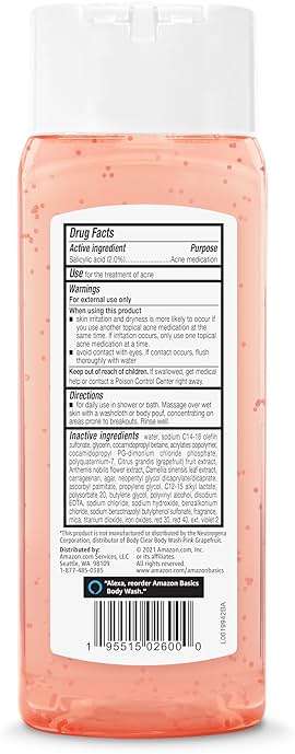 Amazon Basics Clarifying Pink Grapefruit Body Wash, 2% Salicylic Acid Acne Treatment, Dermatologist Tested, 8.5 Fluid Ounces, Pack of 1 - Image 2
