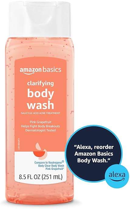 Amazon Basics Clarifying Pink Grapefruit Body Wash, 2% Salicylic Acid Acne Treatment, Dermatologist Tested, 8.5 Fluid Ounces, Pack of 1 - Image 6