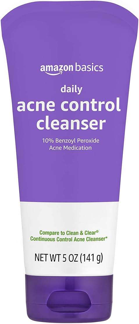 Amazon Basics Acne Treatment Face Wash - Daily Control Cleanser, Maximum Strength 10% Benzoyl Peroxide for Stubborn Breakouts, 5 Ounce - Image 1