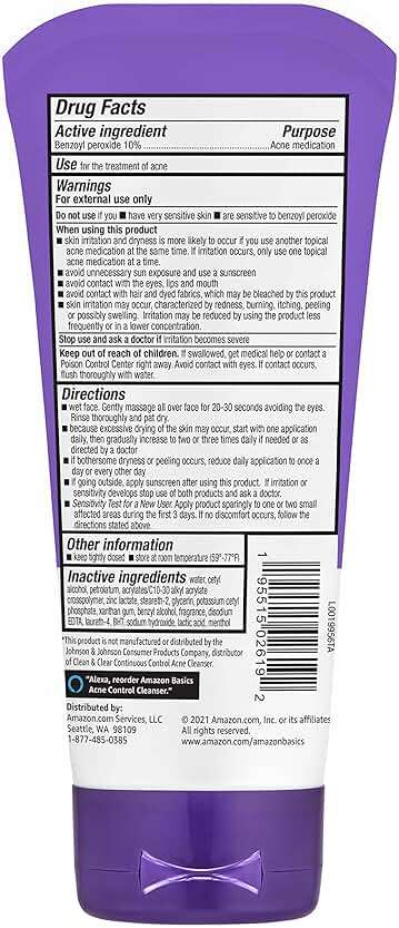 Amazon Basics Acne Treatment Face Wash - Daily Control Cleanser, Maximum Strength 10% Benzoyl Peroxide for Stubborn Breakouts, 5 Ounce - Image 2