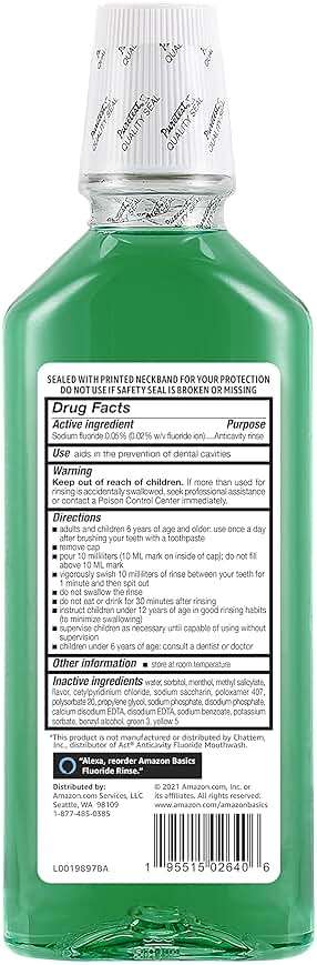 Amazon Basics Anticavity Fluoride Rinse, Alcohol-Free, Fresh Mint Flavor, Breath Freshener, Sugar-Free, 18 Fluid Ounces, 1-Pack (Previously Solimo) - Image 3