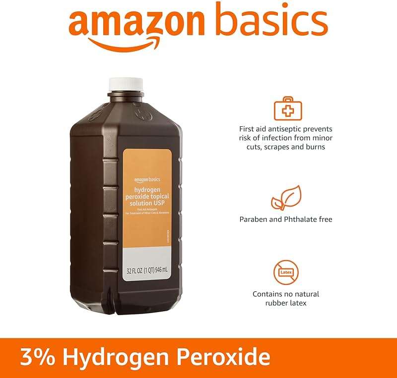 Amazon Basics Hydrogen Peroxide Topical Solution USP, First Aid Antiseptic for Cuts, Scrapes and Wound Disinfection, Pack of 1, 32 fl oz - Image 3