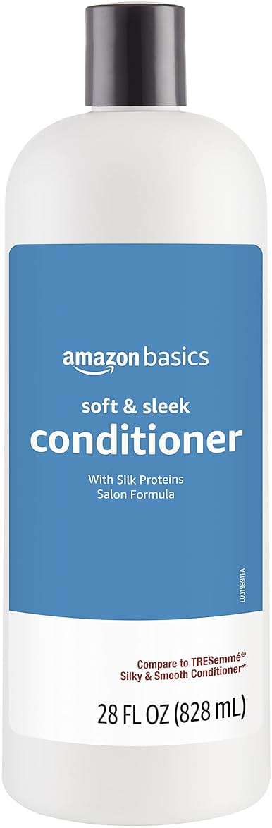 Amazon Basics Soft & Sleek Anti-Frizz Conditioner for Dry or Damaged Hair with Argan Oil & Silk Proteins, 28 Fluid Ounce - Image 1
