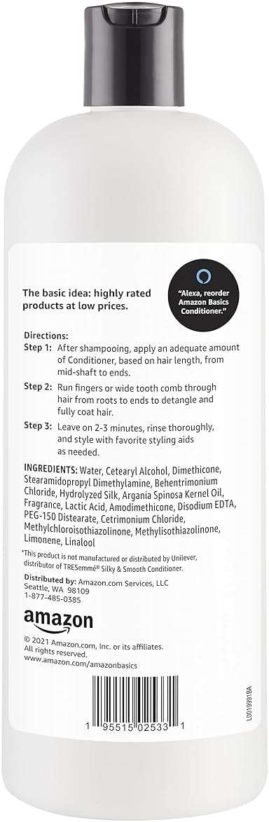 Amazon Basics Soft & Sleek Anti-Frizz Conditioner for Dry or Damaged Hair with Argan Oil & Silk Proteins, 28 Fluid Ounce - Image 2