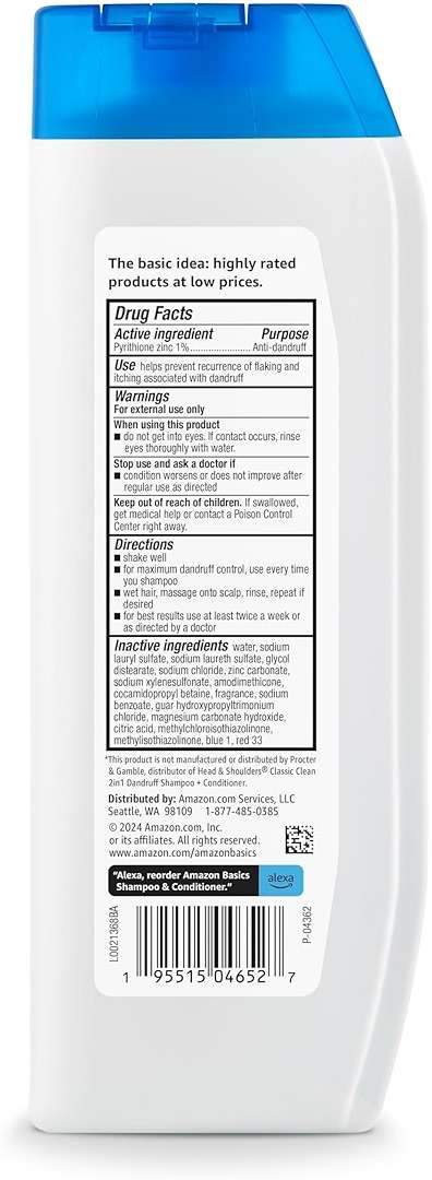 Amazon Basics 2-in-1 Anti-Dandruff Shampoo and Conditioner for Itchy Scalp, Scalp Care, Gentle, pH Balanced, Paraben-Free, Safe for All Hair Types, 12.5 Fl Oz, 6-Pack (Previously Solimo) - Image 3