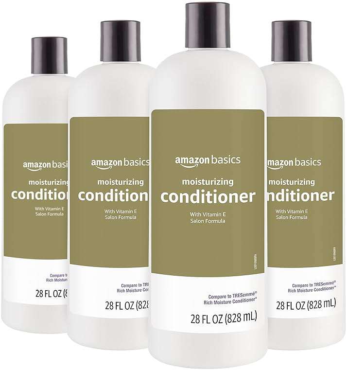 Amazon Basics Moisture Rich Conditioner for Dry and Damaged Hair, Nourishing, Softens, with Vitamin E, 28 Fl Oz (4-Pack) - Image 1