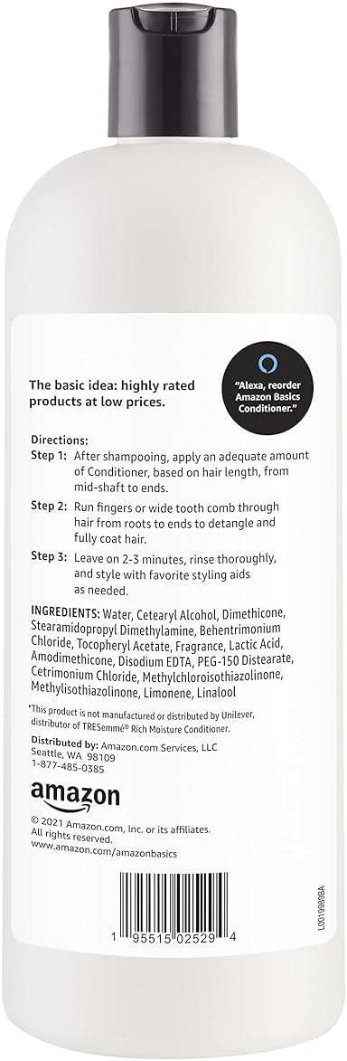 Amazon Basics Moisture Rich Conditioner for Dry and Damaged Hair, Nourishing, Softens, with Vitamin E, 28 Fl Oz (4-Pack) - Image 3