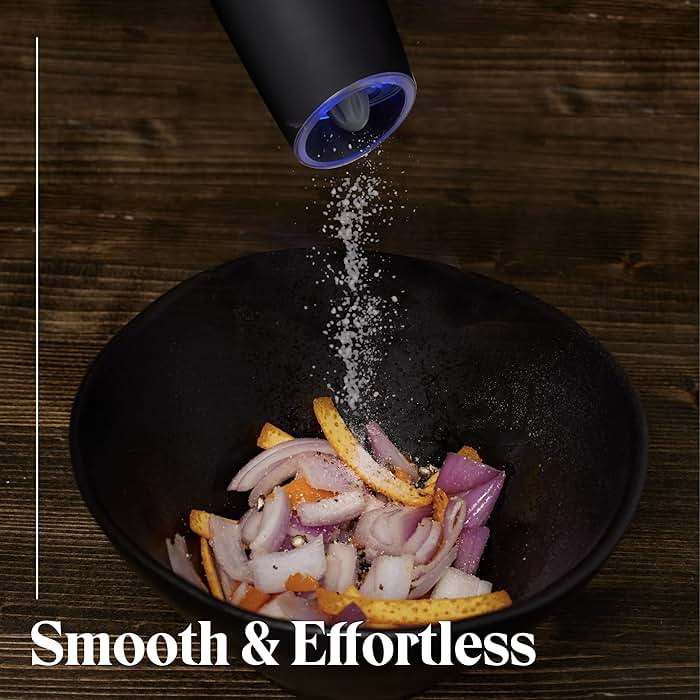 Willow & Everett Electric Salt and Pepper Grinder Set - 2 Battery-Operated, Automatic Salt and Pepper Shakers - Black and Stainless Steel Gravity Electric Salt Grinder & Pepper Mill for Seasoning - Image 9