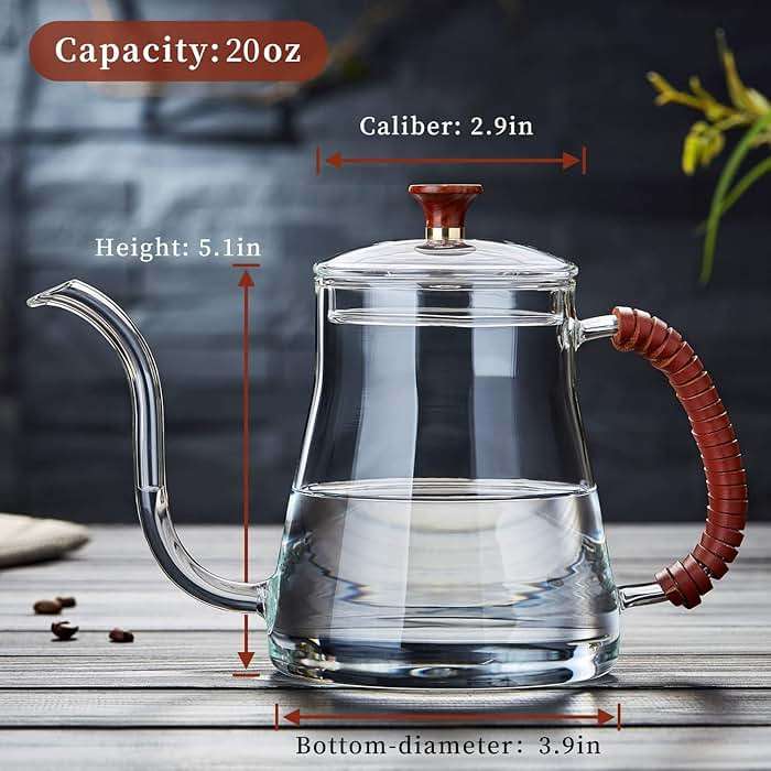 Unbreakable Gooseneck Kettle for Drip Coffee, 20oz/600ml Glass Coffee Kettle with Lid - Image 3