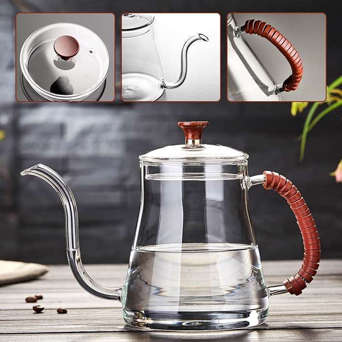 Unbreakable Gooseneck Kettle for Drip Coffee, 20oz/600ml Glass Coffee Kettle with Lid - Image 4