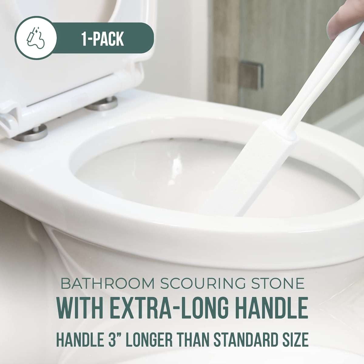 Powerstone Pumice Stone Toilet Bowl Cleaner with Extra Long Handle - 1 Pack | 3'' Longer Handle | Remove Hard Water Stains, Rings & Limescale from Toilets, Bathtubs, Sinks, Pools, BBQ - Image 2