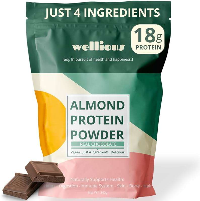 wellious Almond Protein Powder (Chocolate) - 18 Grams of Pure Healthiest Vegan Protein for Women & Men - Perfect Soy-Free & Smooth Gut Friendly Protein Powder for Sports Nutrition - Image 1