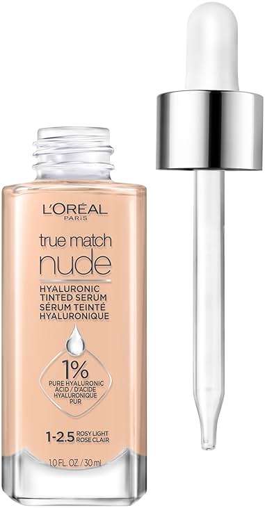 L'Oreal Paris True Match Nude Hyaluronic Tinted Serum Foundation with 1% Hyaluronic acid, Rosy Light 1-2.5, 1 fl. oz. - Image 1