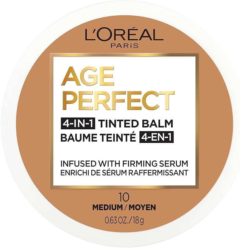 L'Oreal Paris Age Perfect 4-in-1 Tinted Face Balm Foundation with Firming Serum, Medium 10, 0.61 Ounce - Image 1