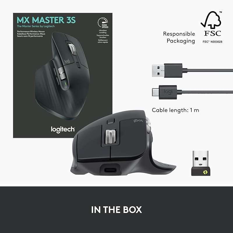 Logitech MX Master 3S Wireless Mouse Standard Edition with Logi Bolt USB Receiver, Ultra-Fast Scrolling, Ergo, 8K DPI, Track on Glass, Quiet Clicks, USB-C, Bluetooth, Windows, Linux, Chrome - Graphite - Image 10