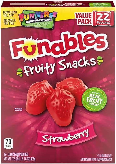 Funables Fruit Snacks, Strawberry Fruit Flavored Snacks, 0.8 Ounce Pouches (22 Count) - Image 1