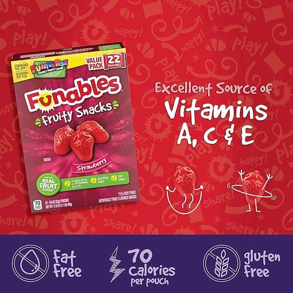 Funables Fruit Snacks, Strawberry Fruit Flavored Snacks, 0.8 Ounce Pouches (22 Count) - Image 4