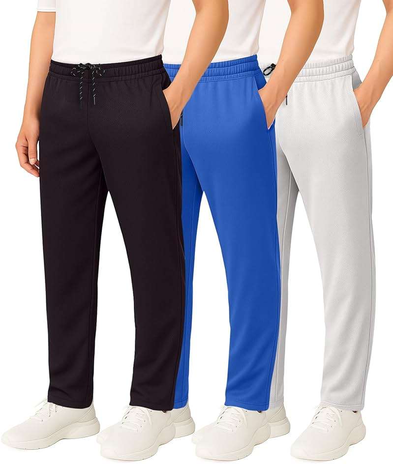 Real Essentials 3 Pack: Boys' Mesh Open Bottom Active Sweatpants with Pockets & Drawstring - Image 1