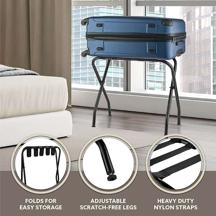 Bartnelli 2-Pack Folding Luggage Rack Collapsible Metal Suitcase Stand with Durable Black Nylon Straps- for Bedroom, Guest Room, or Hotel (Black Steel) - Image 5