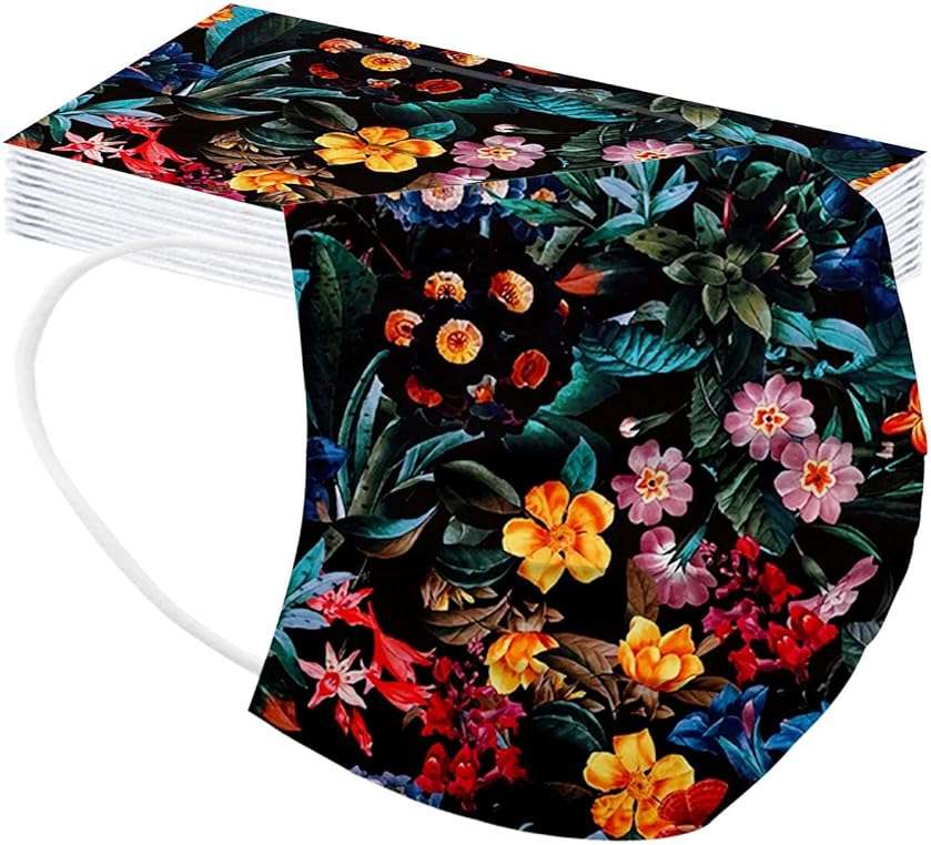 50PC Flower Disposable Face_Masks for Women, 3-Ply Colorful Floral Breathable Face_Mask with Nose Wire, Protective Facemask with Printed Design for Adults Holiday Party - Image 4
