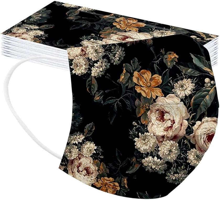 50PC Flower Disposable Face_Masks for Women, 3-Ply Colorful Floral Breathable Face_Mask with Nose Wire, Protective Facemask with Printed Design for Adults Holiday Party - Image 5