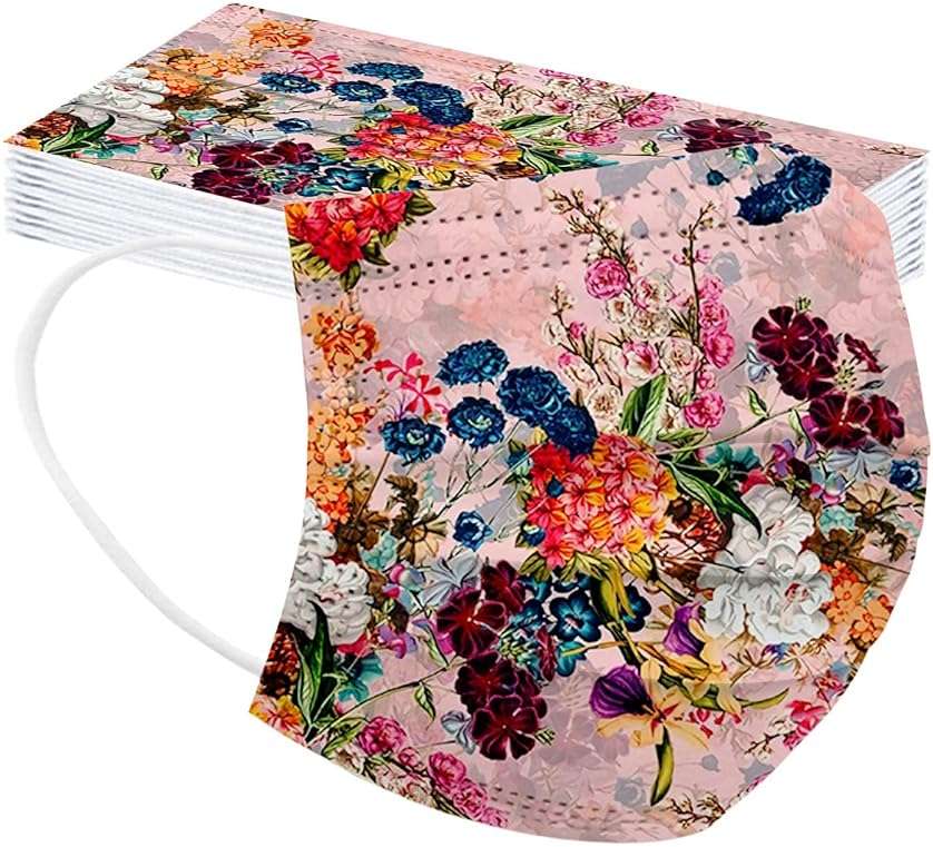 50PC Flower Disposable Face_Masks for Women, 3-Ply Colorful Floral Breathable Face_Mask with Nose Wire, Protective Facemask with Printed Design for Adults Holiday Party - Image 6