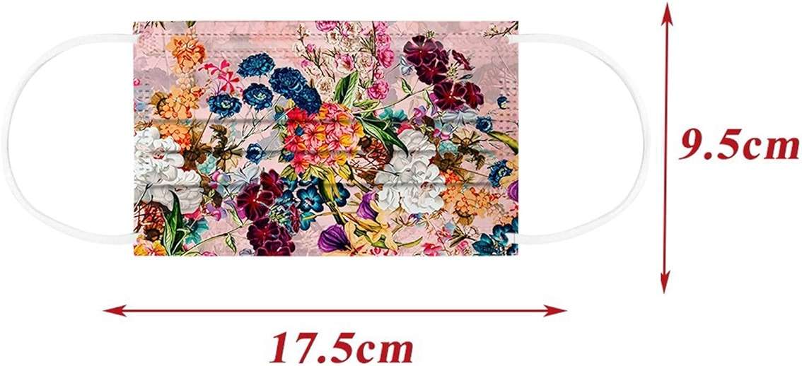50PC Flower Disposable Face_Masks for Women, 3-Ply Colorful Floral Breathable Face_Mask with Nose Wire, Protective Facemask with Printed Design for Adults Holiday Party - Image 7