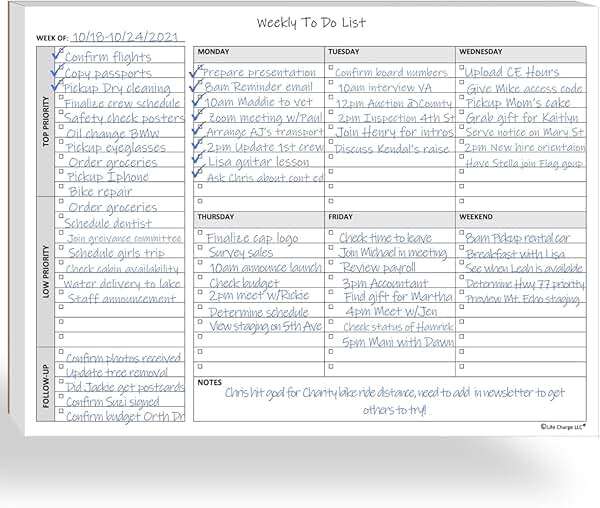 Life Charge Weekly Planner Notepad for Work & Home, Weekly To Do List Pad with Daily Checklist, Priority & Notes, 60 Pages, 8.5 x 11 Letter, Landscape - Image 1