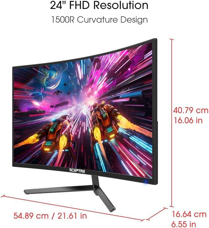 Sceptre 24-inch Curved Gaming Monitor 1080p up to 180Hz DisplayPort HDMI 99% sRGB, AMD FreeSync Build-in Speakers Machine Black (C248B-FWT168) - Image 2
