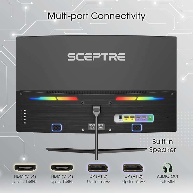 Sceptre 24-inch Curved Gaming Monitor 1080p up to 180Hz DisplayPort HDMI 99% sRGB, AMD FreeSync Build-in Speakers Machine Black (C248B-FWT168) - Image 4