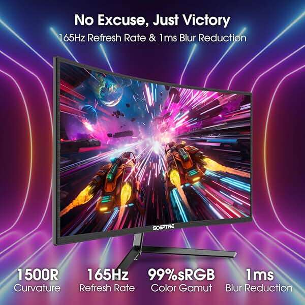 Sceptre 24-inch Curved Gaming Monitor 1080p up to 180Hz DisplayPort HDMI 99% sRGB, AMD FreeSync Build-in Speakers Machine Black (C248B-FWT168) - Image 6
