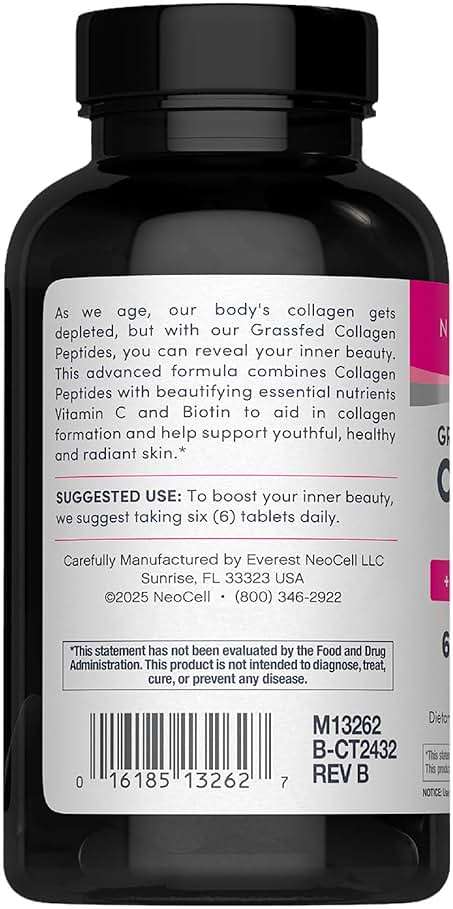 NeoCell Collagen Peptides Pills | 270 Caplets | with Vitamin C and Biotin | Grass Fed Bovine | Hair, Skin, & Nails | for Women and Men - Image 3