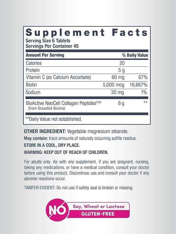 NeoCell Collagen Peptides Pills | 270 Caplets | with Vitamin C and Biotin | Grass Fed Bovine | Hair, Skin, & Nails | for Women and Men - Image 4