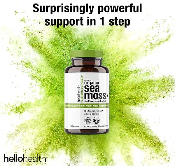 HELLO HEALTH Irish Sea Moss Capsules Wildcrafted Sea Moss, Burdock Root & Bladderwrack Prebiotic Super Food for Immune Support, Thyroid Support, Natural Energy, -120 Caps - Image 5