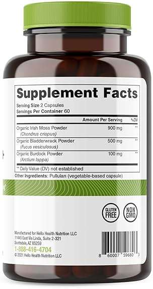 HELLO HEALTH Irish Sea Moss Capsules Wildcrafted Sea Moss, Burdock Root & Bladderwrack Prebiotic Super Food for Immune Support, Thyroid Support, Natural Energy, -120 Caps - Image 7