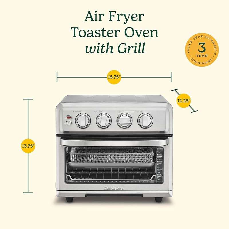 Cuisinart Air Fryer Toaster Oven, 1800W, 8-in-1 with Air Fry, Convection, Broil & Warm, 0.6 Cubic Feet, 60-Minute Timer, TOA-70NAS, Stainless Steel - Image 2