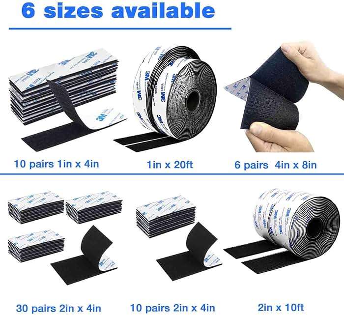 Hook and Loop Tape 1in x 20ft, Slef Adhesive Interlocking Strip, Mounting Tape Heavy Duty Adhesion, Picture Hanging Strips Fastener, Double Sided Carpet & Rug Fixation - Image 2
