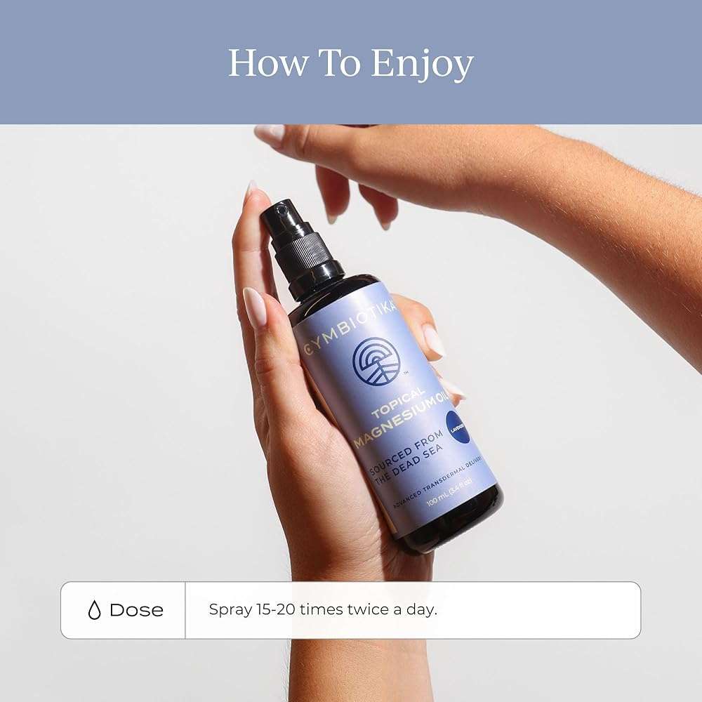 CYMBIOTIKA Topical Magnesium Oil Spray for Body, USA Made, Supplement for Leg Cramps, Muscle, Joint Health & Sleep Support, Includes Magnesium Chloride, Lavender Extract, Aloe Vera - Skin Applicator - Image 5