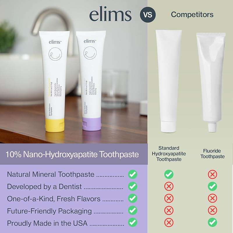 Elims 10% Nano-Hydroxyapatite Toothpaste – Fluoride-Free, Xylitol Remineralizing, Whitening Toothpaste for Sensitive Teeth, SLS-Free, Lavender Vanilla Mint Favlor for Adults & Kids, 4oz - Image 6