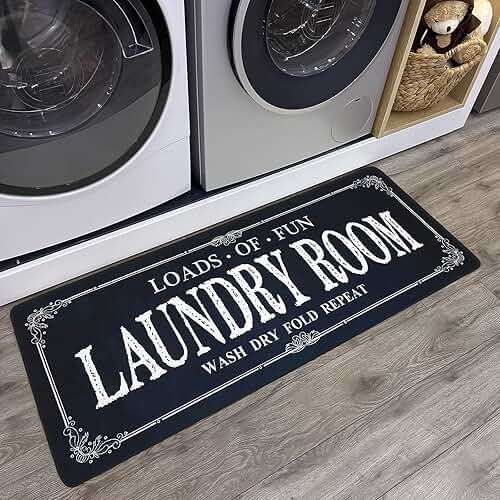 ROMAMIGO Non Slip Laundry Runner Rug - Farmhouse Kitchen Floor Mat for Mudroom and Bathroom - Black, 20 X 47 Inches - Image 1